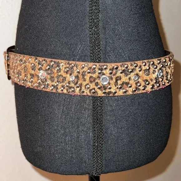 Women’s Animal Print Vegan Leather Belt Silver Buckle Rhinestone Stones Studs - Picture 12 of 16